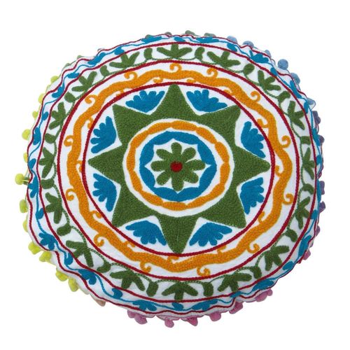 Round Embroidered Suzani Cushion Cover