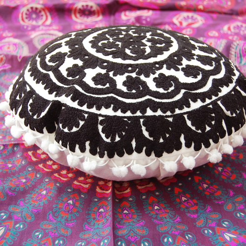 Embroidered Round Suzani Cushion Cover