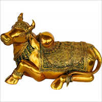 Nandi Brass Statue - Brass Material, Variable Dimensions, Golden Color | Handcrafted With Traditional Sand Casting Techniques, Religious Decor