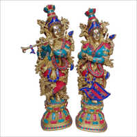 Lord Radha Krishna Brass Statue - 304.8 X 203.2 X 762 Mm, Golden Finish | Hinduism Theme, Easy To Install, Metal Sculpture