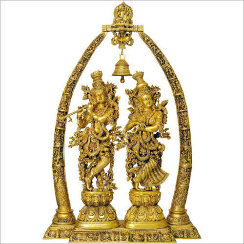 Radha Krishna Temple Shape Brass Statue