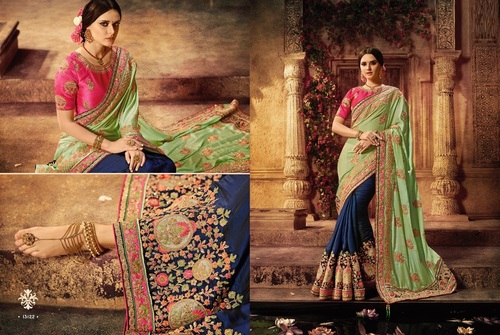 Green & Blue Wedding Wear Heavy Silk Saree