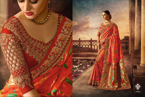 Orange Pure Banarasi Silk Wedding Saree