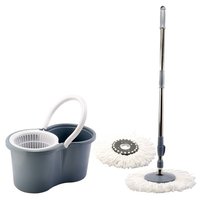 Floor Cleaning Mop - Steel Handle, 5 Liter Bucket | Fiber Mop Head, Easy Squeeze Mechanism, Comfortable Angled Design, Multi-surface Use