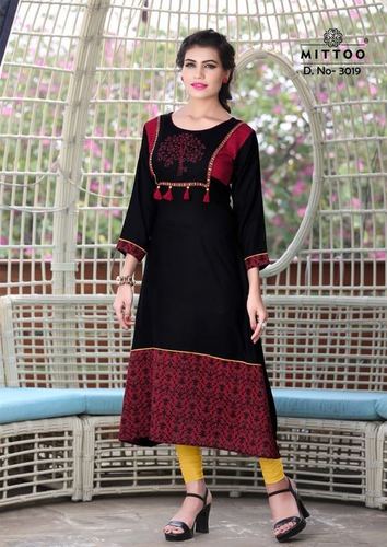 Black And Maroon Heavy Rayon Kurtis