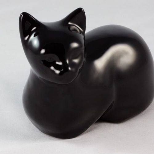 Black Resting Cat Urn