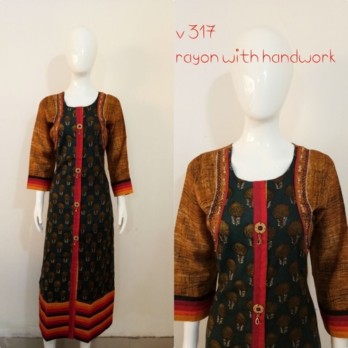Rayon Girls Ethnic Wear With 3/4 Sleeves - Color: All Type