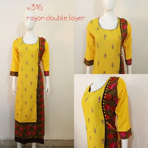 V 316 Designer Rayon Double Layer Kurti - Color: All Color
