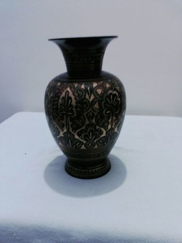 Enamel Flower Vase - Brass, 10x6 Inches, Black, Etched Design | Elegant, Durable, Intricate Engraving