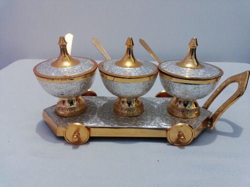 Brass Enamel Sugar Pot With Cart