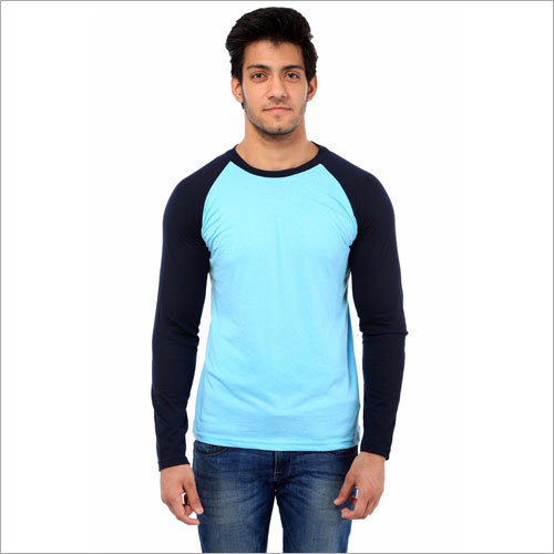 Mens T-Shirt - Cotton Blend, S-XXL, Light Blue | Full Sleeves, Sweat Absorbent, UV Protection, Durable Stitching