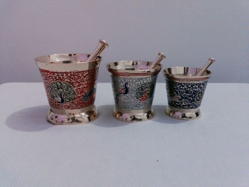 Brass Enamel Colored Morter & Pestle