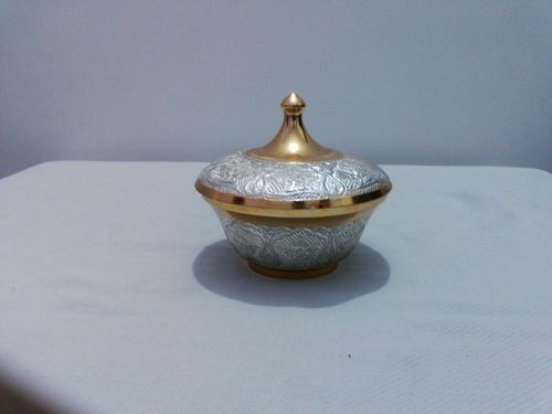 Brass Enamel Sugar Bowl - Brass, 5x5x4 inches, Gold | 250ml Capacity, Snap-On Lid, Polished Finish