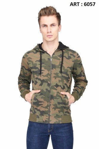 Gents Modern Sweatshirts - Cotton Blend, Multiple Sizes, Green | Soft Fabric, Hooded, Zip Closure, Pockets, Comfortable Fit