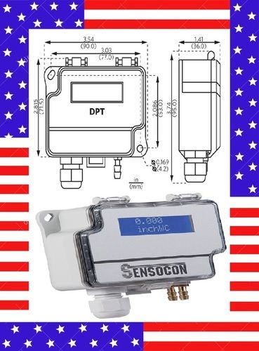 Sensocon USA Differential Pressure Transmitter Series DPT10-R8 - Range -622 - 622 Pa