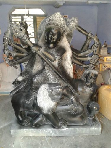 Black Marble Stone Mahesasuri Statue