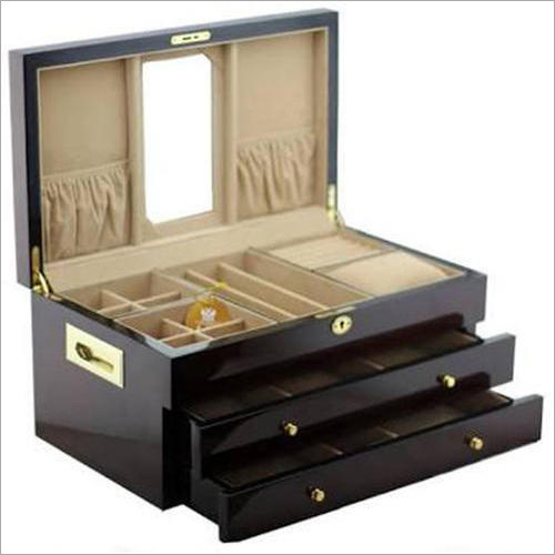 Brown Lockable Wooden Jewelry Box