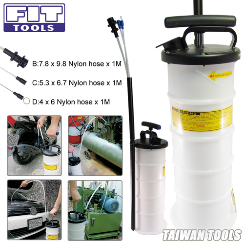 FIT TOOLS 6.5L Manual Operation Oil or Fluid Extractor Bleeder with 4 pcs Hose