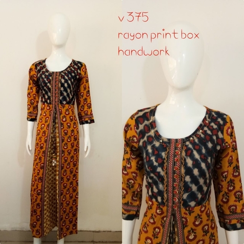 Rayon Kurtis In All Colors With Printed Designs - Sleeve Style: 3-4Th