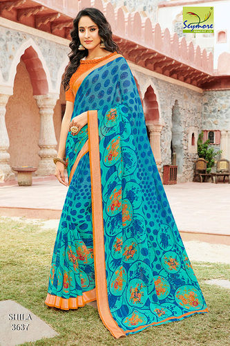 Blue Casual Printed Saree