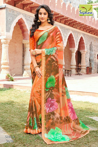 Pink Printed Saree With Fancy Blouse