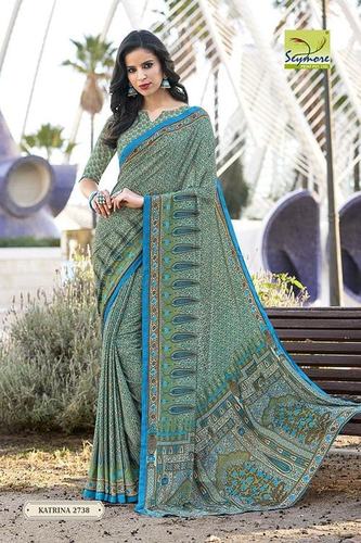 Traditional Printed Saree - Georgette 5.5 Mtr with 0.80 Blouse Soft Touch Eye-Catchy Look Comfortable Wear Lovely Border