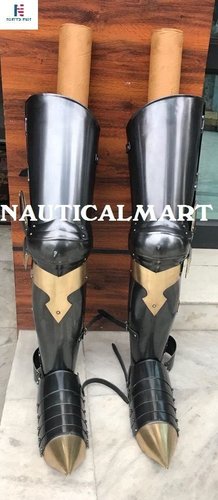 Decoration Medieval Knight Gothic Steel Armor Full Leg Guards - Black Antique