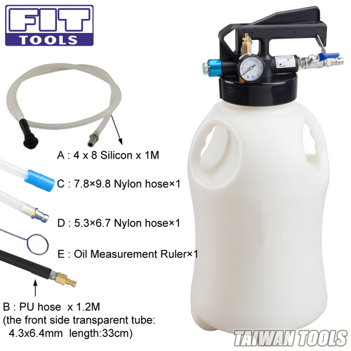 FIT TOOLS 10L Two Way Pneumatic Engine Gear ATF Oil Extractor with 5 pcs Hose Set