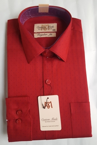 Red Self Men'S Cotton Formal Shirt