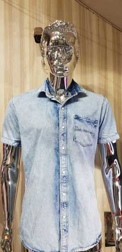 Denim Shirt - Cotton Twill Size M Short Sleeves Straight Collar | Yarn Dyed Washable Ideal for Summer Logo Included