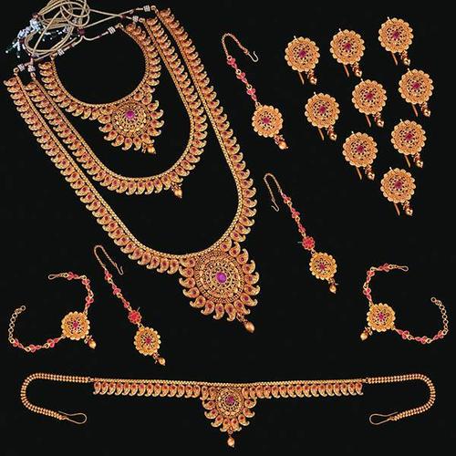 Temple Gold Plated Artificial Designer Bridal Set