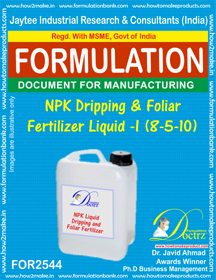 NPK Dripping and Foliar Fertilizer Liquid-I (8-5-10) - Premium Nutrient-Rich Formula, eBook Download Available