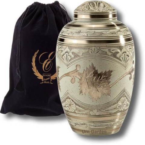 Cream Wash Brass Metal Cremation Urn - Metal Material , Elegant Design with Timeless Aesthetic