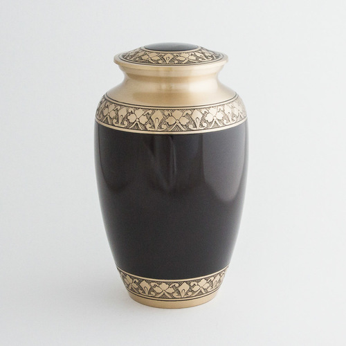 Metal Goblet Leaf Cremation Urn - Metal Material, 10.5" Size, Golden and Dark Brown Color | Classic Design by Aziz Exports
