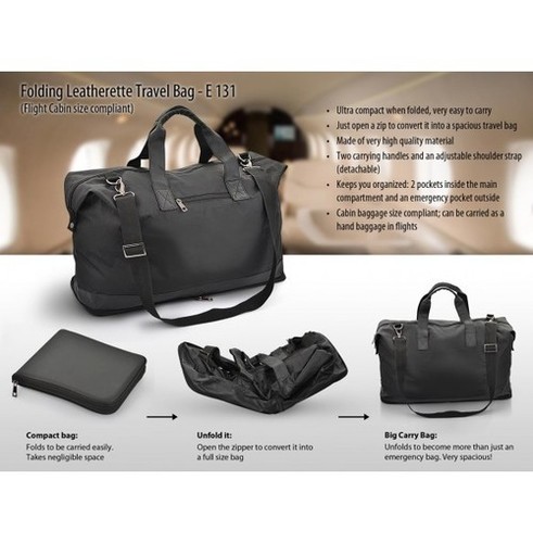 Folding Leatherette Travel Bag (Flight Cabin Size Compliant