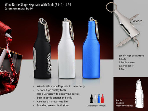 WINE BOTTLE SHAPE KEYCHAIN WITH 5 TOOLS (METAL)