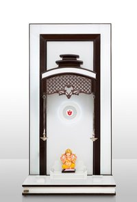 Extra White Glass Temple - Teak Wood, 65x33 Inches, Semi-glossy Brown | Elegant Carving, High-end Surface Polishing, Alluring Design