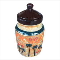 Inorganic Ceramic Jar With Lid Black Green Orange Color