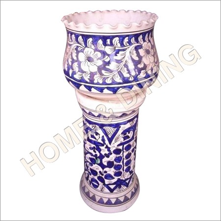 Inorganic 18 Inch Ceramic Planter With Stand Blue And White Color