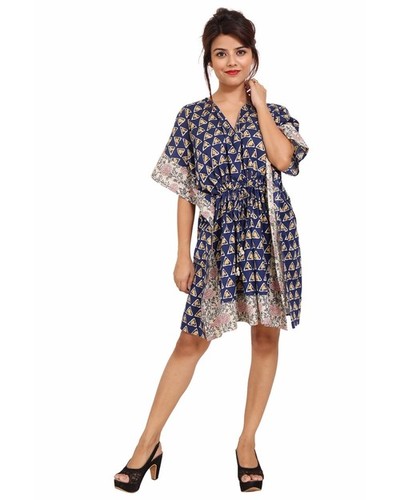 Purple Cotton Printed Kaftan Short Sleeve