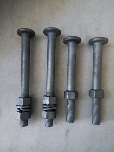 Step Bolts With Nuts - Carbon Steel M16 x 175mm Long, Round Truss Head & Square Neck, Property Class 4.6, Galvanized Surface Treatment for Industrial Use