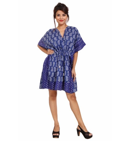 Blue Cotton Printed Kaftan Short Sleeve