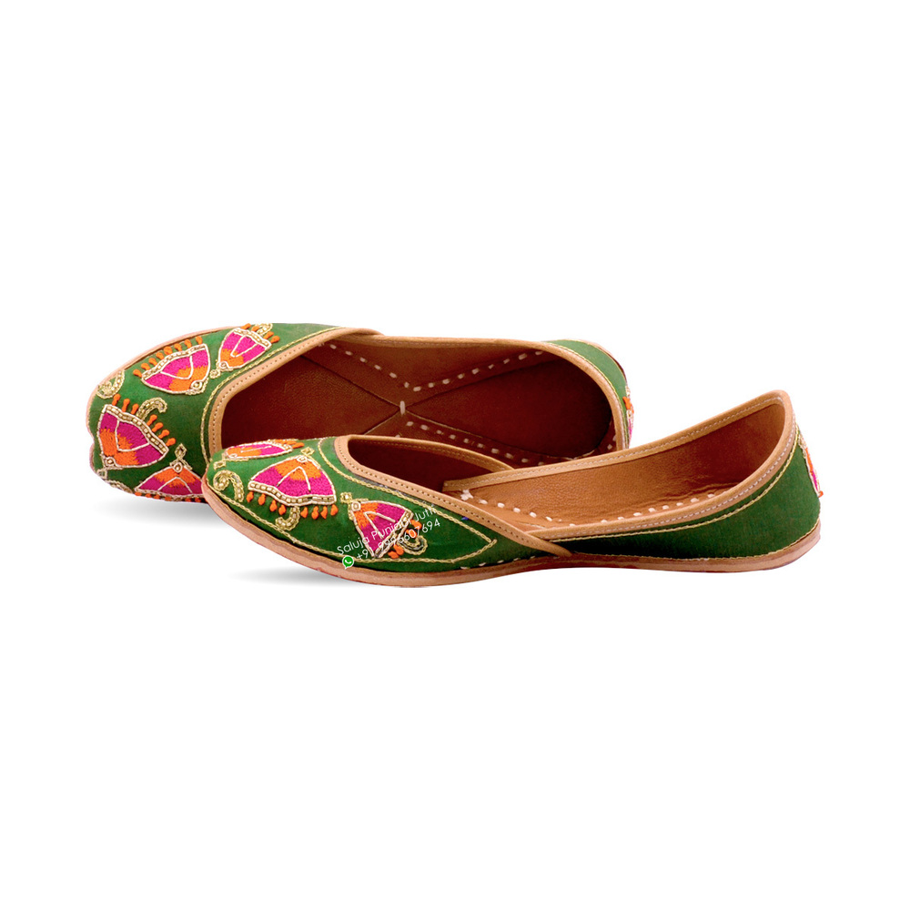 Designer Punjabi Jutti - Leather Upper, Canvas Insole | Flat Heel, Comfortable Extra Padding, Custom Sizes 5-10.5 US