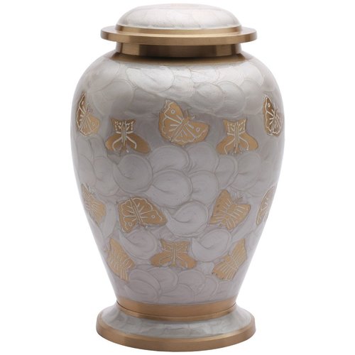 Butterflies Pearl White Adult Cremation Urn