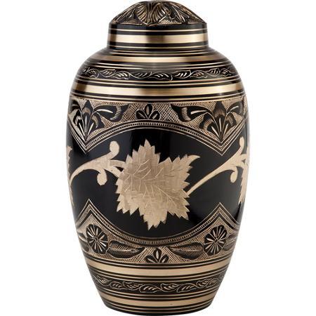 Black Toledo Brass Metal Cremation Urn - 10.5" Height, 6" Diameter, Brass Material