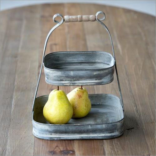 Two Tier Galvanized Tray with Antique Finish