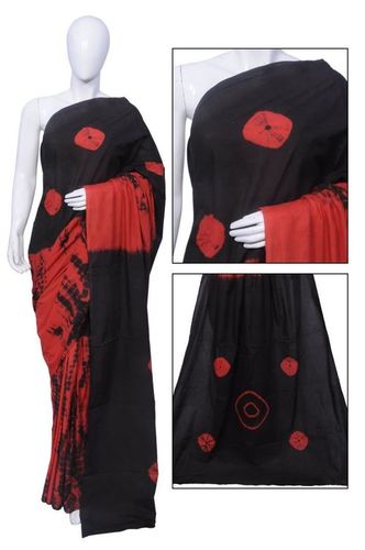 Black And Red Cotton Sarees In Shibori Hand Print