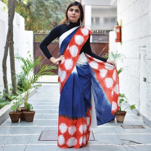 Blue And Red Hand Embroidered Sarees
