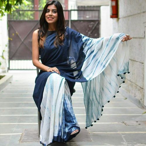 Blue And White Designer Partywear Sarees