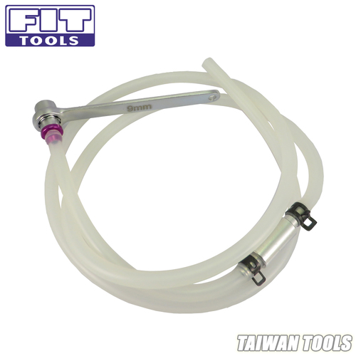 FIT TOOLS Mini 9mm Brake Fluid Clutch Bleeder Hose with 1.2M Silicone, 12 Point Wrench, Check Valve - Clear, Universal Fit, Easy Bleeding, Time Saving
